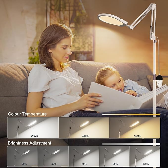 Light Therapy Lamp & Sun Lamp - 5 Adjustable Brightness,10000 Lux Shell Therapy Light Floor Lamp with Controllers/Timer for Living Room, Bedroom, Office