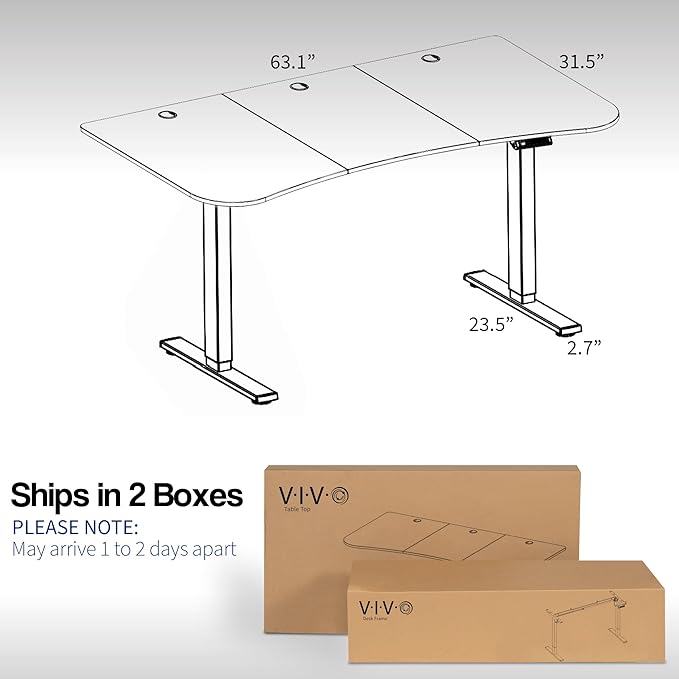 VIVO Electric 63 x 32 in Standing Desk, Memory Height Adjustment, 1B Series, Dark Walnut Top Black Frame, DESK-KIT-1B1D