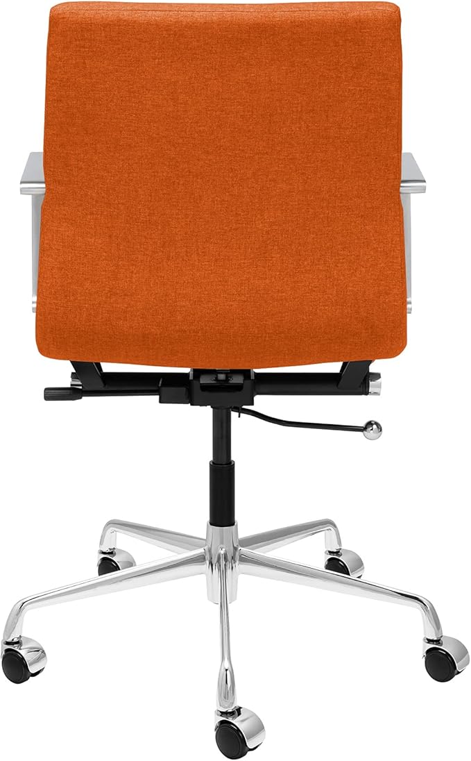 Laura Davidson Furniture SOHO II Ribbed Office Chair - Mid Back Desk Chair, Ergonomically Designed with Arm Rest & Swivel, Made of Poly-Cotton Fabric, Orange Fabric, Computer Chair