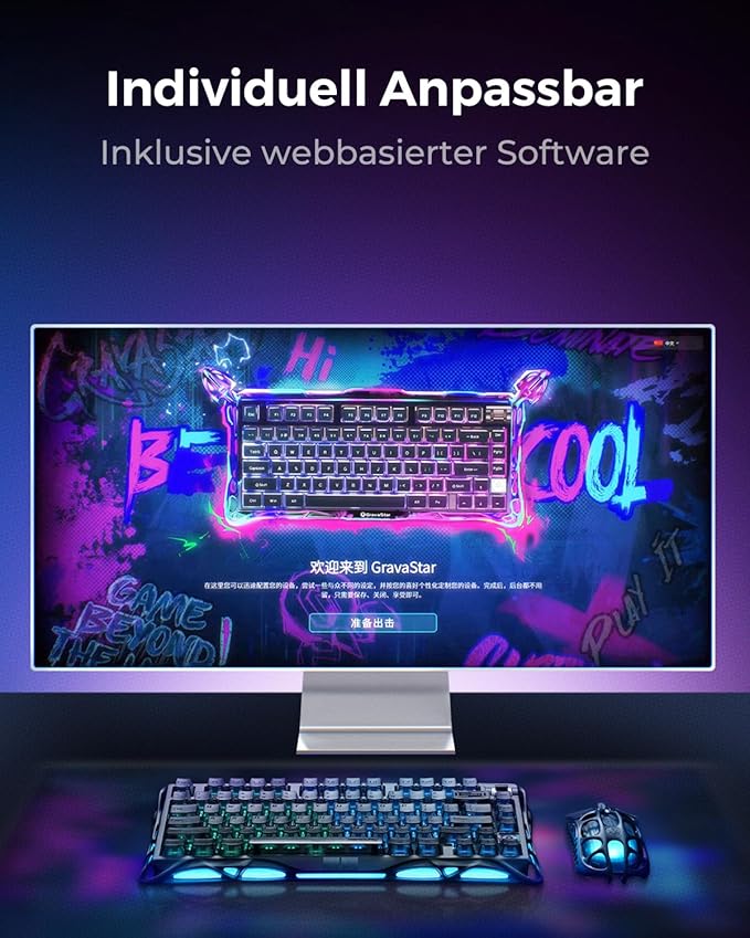GravaStar Mercury V75 HE Keyboard, 75% Hall‑Effect Magnetic Switch Gaming Keyboard, 8000 Hz Polling, 0.005RT, Wired USB-C, RGB Backlit, Adjustable Actuation, Semi‑Aluminum Chassis-Stealth Black