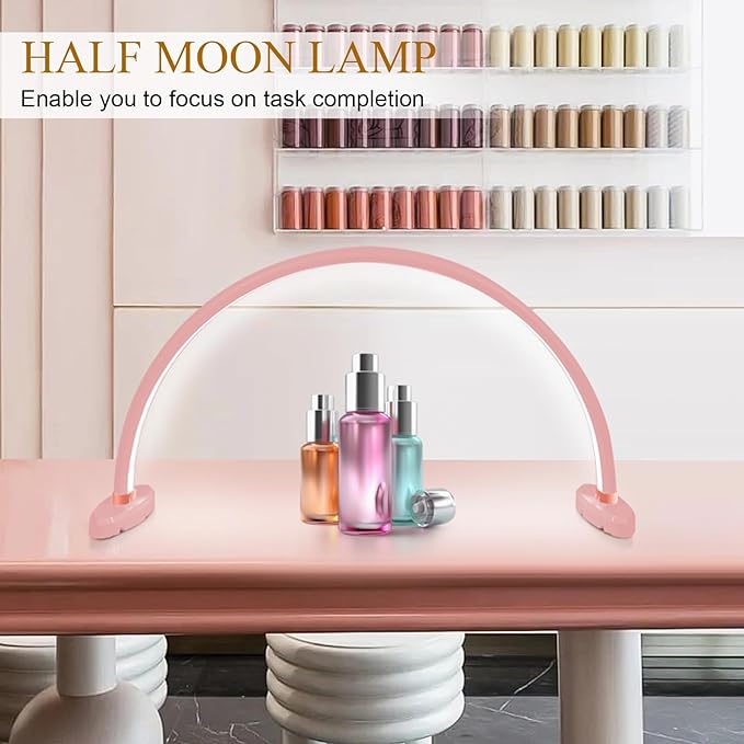 Half Moon Light for Nail Desk,16 inch Half Moon Lamp,Portable Ring Light for Eyelash Extensions,Suitable for Nail Beauty Crafts Sculpture,Brightness Adjustable, Pink