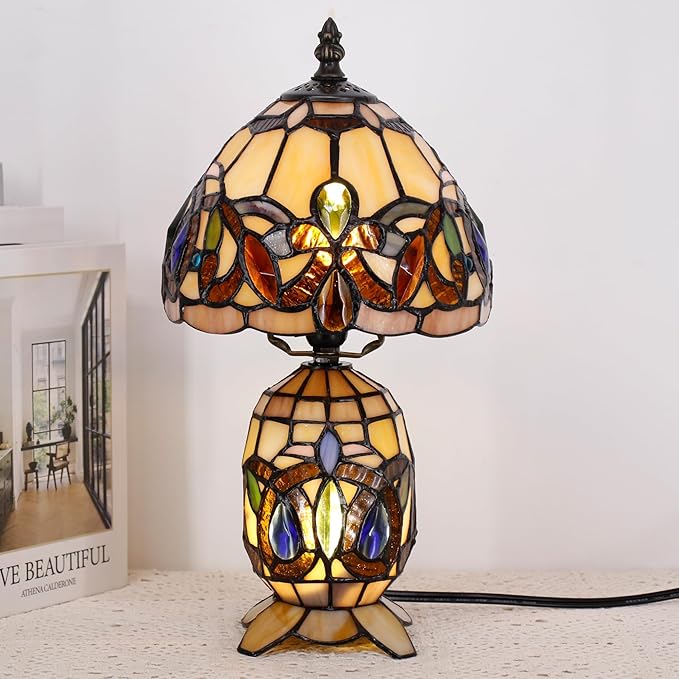 Small Tiffany Lamp Stained Glass Table Lamp Mini Mother Daughter Vase Desk Accent Light for Bedroom Bedside Reading Home Antique Style Decor 8X14 Inches (Serenity Victorian)