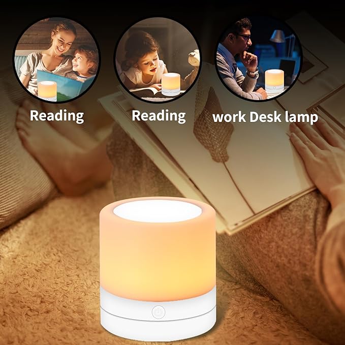 Nursery Night Light for Kids, USB Rechargeable Small Desk Lamp,13 RGB Colors & 4 Brightness & 1 Remote, Touch Bedside Cordless Table Lamp, Portable Night Lamp for Bedroom Living Room (2 Pack White)