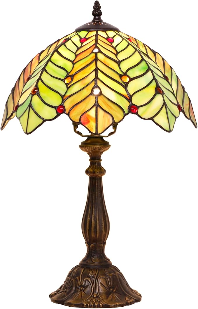Tiffany Lamp Touch Control Table Lamp Brown Green Leaf Style Stained Glass Desk Lamp 12X12X19 Inches Reading Light