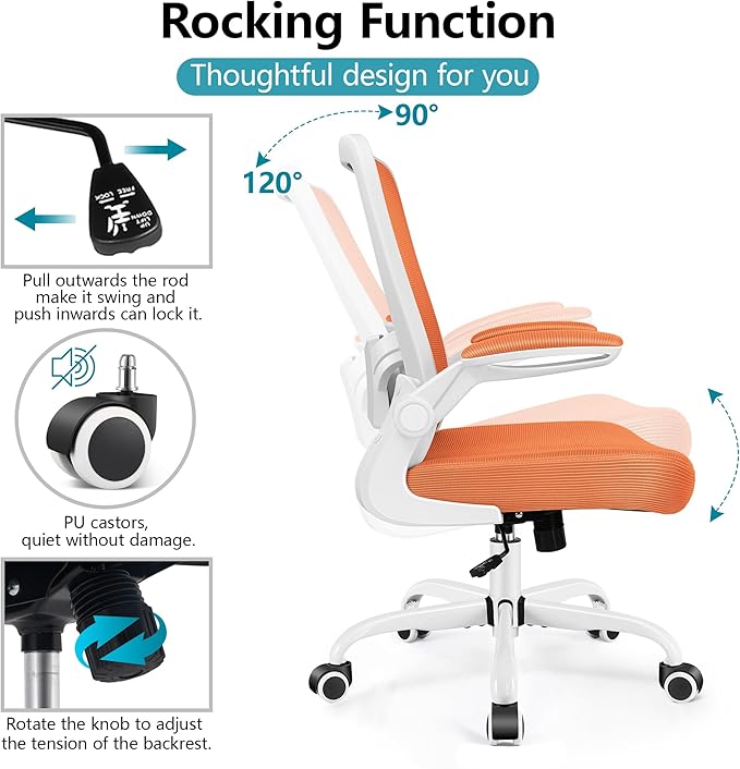 FelixKing Office Chair, Ergonomic Desk Chair Breathable Mesh Chairs Adjustable High Back Lumbar Support Flip-up Armrests, Executive Rolling Swivel Comfy Computer Chairs Home Office Sunset Orange
