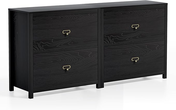 Black File Cabinet Set of 2, Large Wood Vertical File Cabinet with 2 Drawers, Adjustable Hanging File Folders, for A4, Legal, Letter Sized Documents for Home Office