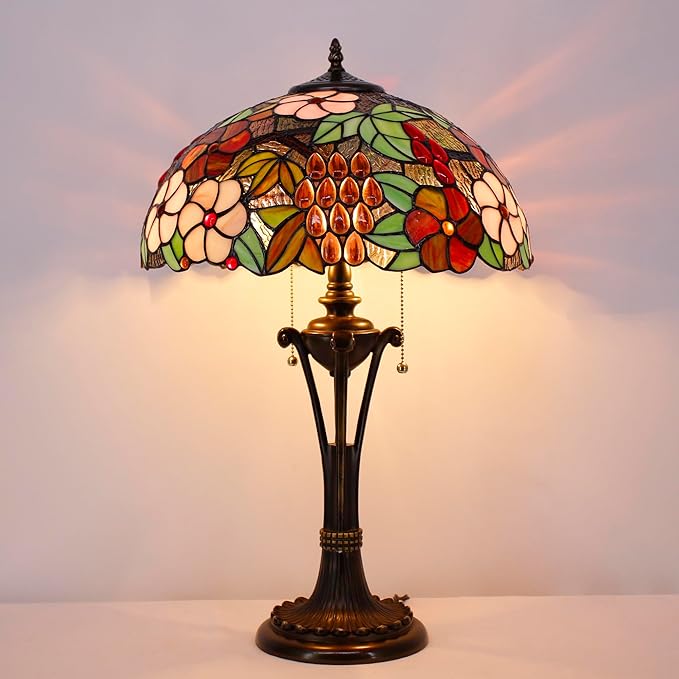 Tiffany Table Lamp Purple Red Stained Glass Desk Lamp 16X16X24 Inches Grape Style Reading Light