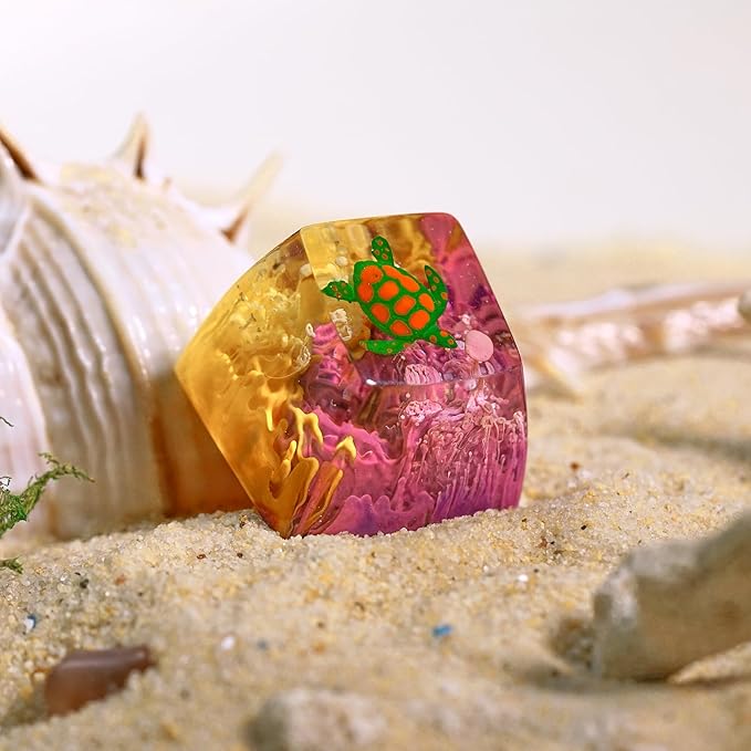 Sea Turtle Artisan Keycap Purple and Yellow Ocean R1 SA Profile Custom Sea Creatures Keycaps 1U ESC Handmade Gaming Resin Key Cap Cherry MX Switch Compatible Mechanical Keyboard Turtle Lover Gift