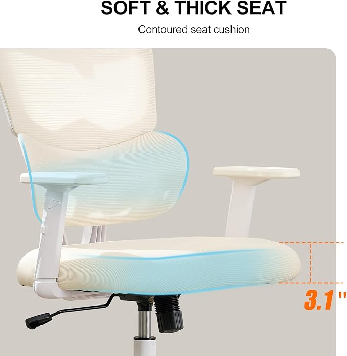 Ergonomic Office Chair,Home Mesh Office Desk Chairs,High Back Office Chair 330 LBS,Swivel Computer Chair with 2D Armrest,Adjustable Headrest,Lumbar Support,Rocking Function (Beige)