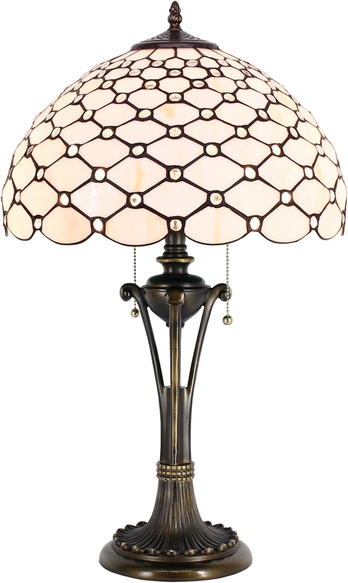 Tiffany Table Lamp Cream Amber Bead Stained Glass Desk Lamp 16X16X24 Inches Reading Light