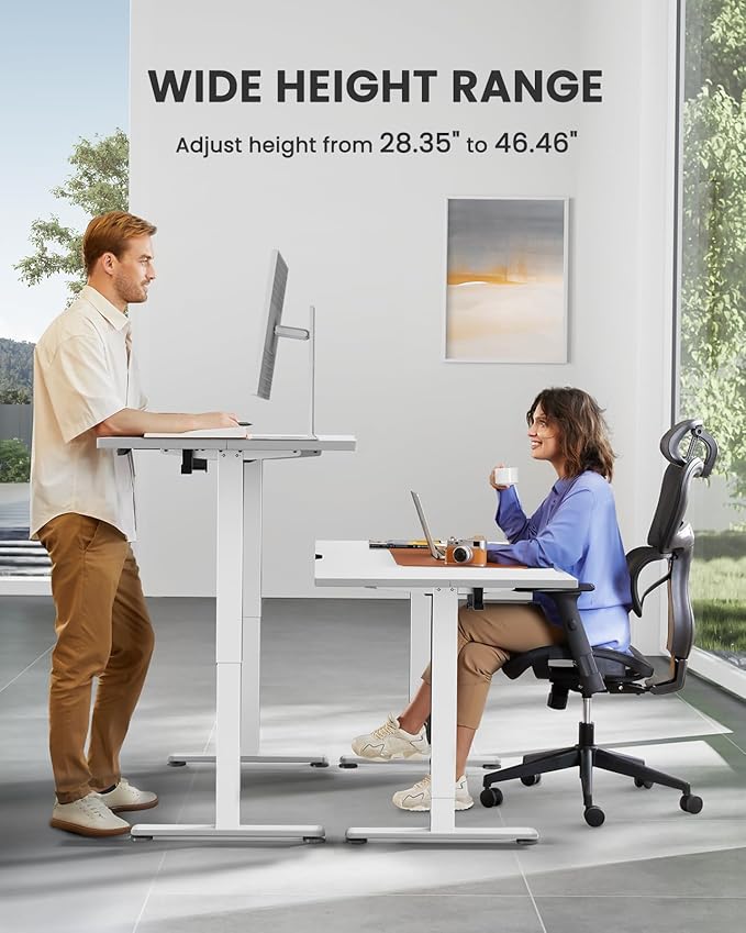 ErGear Height Adjustable Electric Standing Desk, 55 x 28 Inches Sit Stand up Desk, Large Memory Computer Home Office Desk with Two-Piece Desktop (White)
