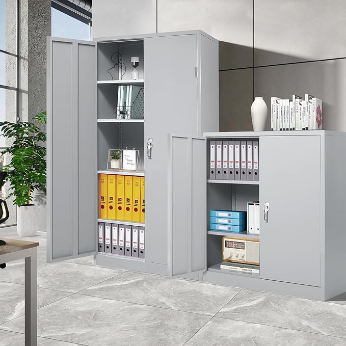 Greenvelly Metal Cabinet, 36" Locking Storage File Cabinet with Doors and Shelves for Office,Home,Gym,School,Kitchen(Dark Grey)