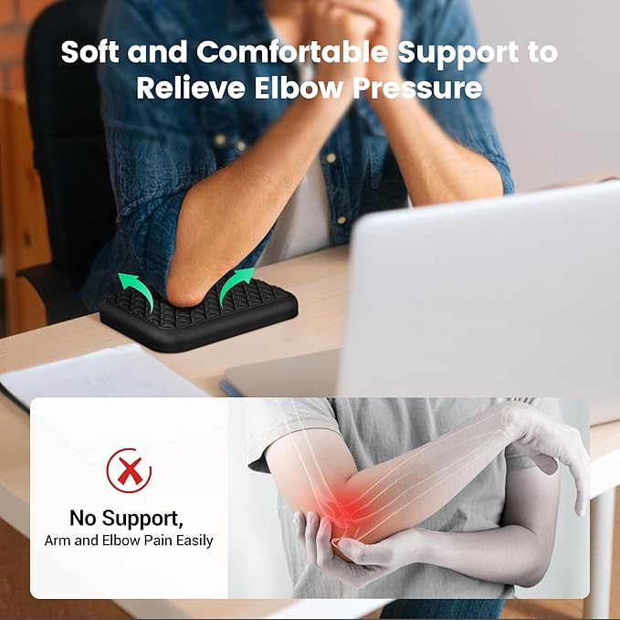MEKASS Elbow Pad for Desk Large Size Elbow Rest with Memory Foam & Non-Slip Base Relieve Elbow Pain for Office Typing Gaming Car (1pcs)