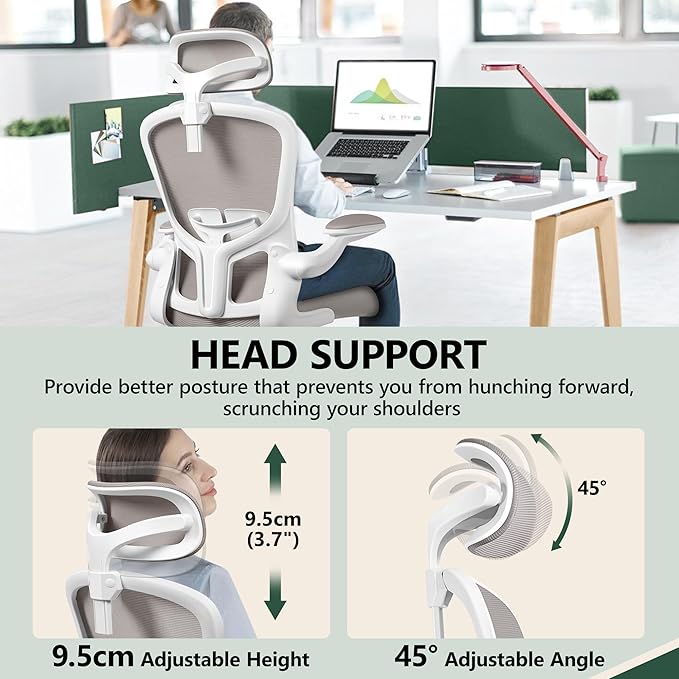 FelixKing Ergonomic Office Chair, Headrest Desk Chair with Adjustable Lumbar Support, Home Office Swivel Task Chair with High Back and Armrest, Adjustable Height Gaming Chair (Gray)