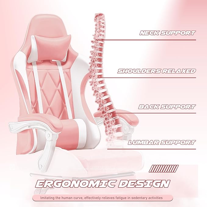 Homall Gaming Chair, Computer Chair with Footrest and Massage Lumbar Support, Ergonomic High Back Video Game Chair with Swivel Seat and Headrest (Pink)