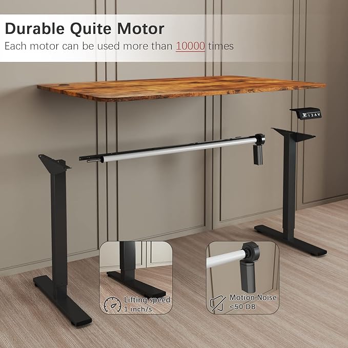Furmax Electric Height Adjustable Standing Desk Large 48 x 24 Inches Sit Stand up Desk Home Office Computer Desk Memory Preset with T-Shaped Metal Bracke, Brown