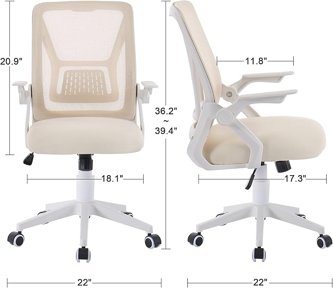 VECELO Mid-Back Swivel Ergonomic Office Chair with Adjustable Arms Mesh Lumbar Support for Computer Task Work, Beige