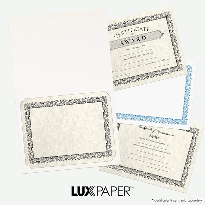 LUXPaper 9.5" x 12" Certificate Holders | White Linen | 100lb. Cover | 25 Qty