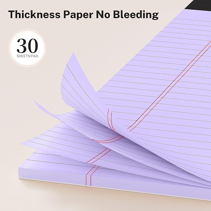 Purple Legal Pads 8.5 x 11, Notepads 8.5 x 11, Wide Ruled, 12 Pack Pink Note Pads 8.5 x 11, Pink Paper 8.5 x 11, Legal Size Paper, 30 Sheet/Notepad, Lined Paper, Writing Pads for Study, Office, Home