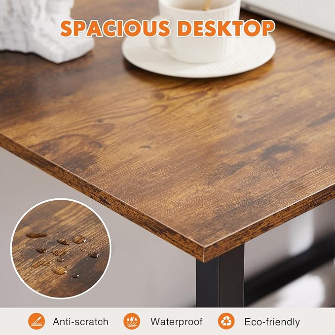 Sweetcrispy Computer Small Office Desk 32 Inch Student Kids Study Writing Work with Metal Frame Wood Tabletop Modern Simple PC Home Bedroom Table, Rustic Brown