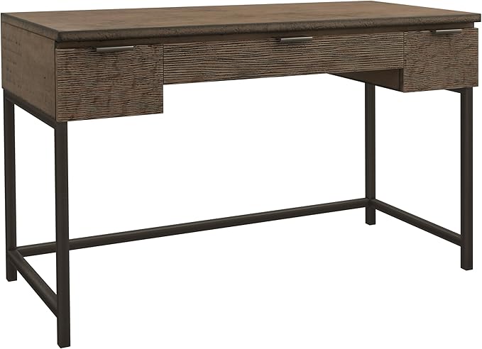 Hekman Furniture Writing Desk – Hand-Hewn Wood and Metal, Three Drawers, Rustic Industrial Style, Home Office Desk with Storage, Modern Nickel Hardware, Durable Construction