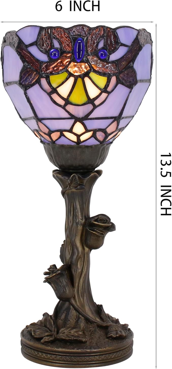 Small Tiffany Lamp Stained Glass Table Lamp Desk Uplight 6X6X13.5 Inch for Bedroom Bedside Office (Blue Baroque)