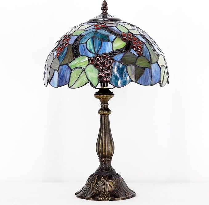 Tiffany Lamp Touch Control Table Lamp Purple Stained Glass Desk Lamp 12X12X19 Inches Grape Style Reading Light