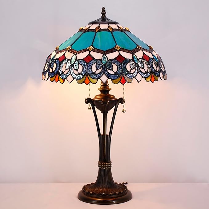 Tiffany Table Lamp Blue Stained Glass Desk Lamp 16X16X24 Inches Jewelry Baroque Style Reading Light