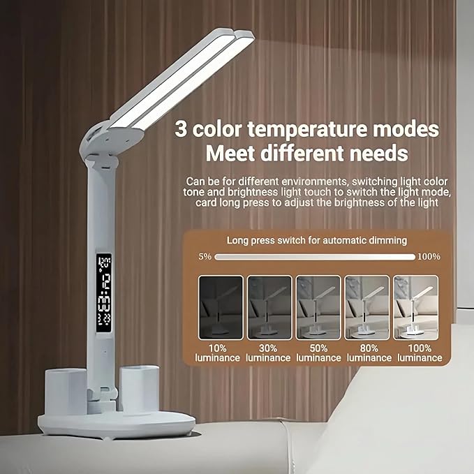2025 Small Cute LED Desk Lamp for Home Office Essentials, Multifunctional Portable Table Lamp with Touch Sensor, Eye-Care Architect Light/3-Levels Brightness USB Lamps/Night Light(White)