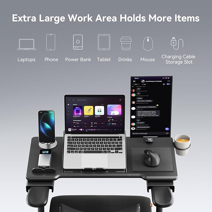 Newtral Home Office Laptop Desk for Armchairs, Adjustable Laptop Table Tray for Working, Gaming, Reading, Writing, and Eating (Black, Enhanced)