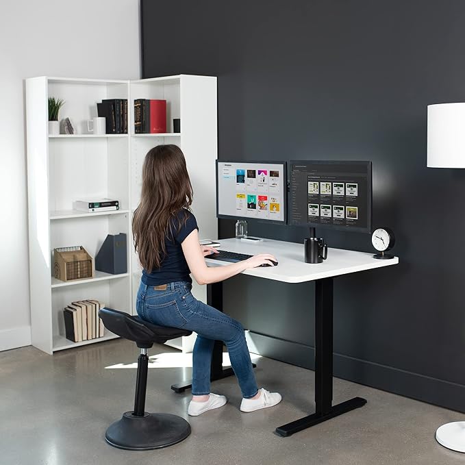 VIVO Electric 48 x 30 in Standing Desk, Memory Height Adjustment, 1B Series, One-Piece White Top, Black Frame, DESK-KIT-1B5W