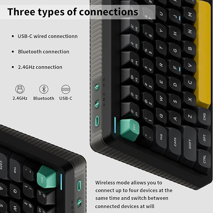 nuphy Halo96 V2 Wireless Mechanical Keyboard, 96% Hot Swappable, 99 Keys RGB Backlit, Bluetooth/USB-C/2.4GHz, Mint Switches (37gf), Black