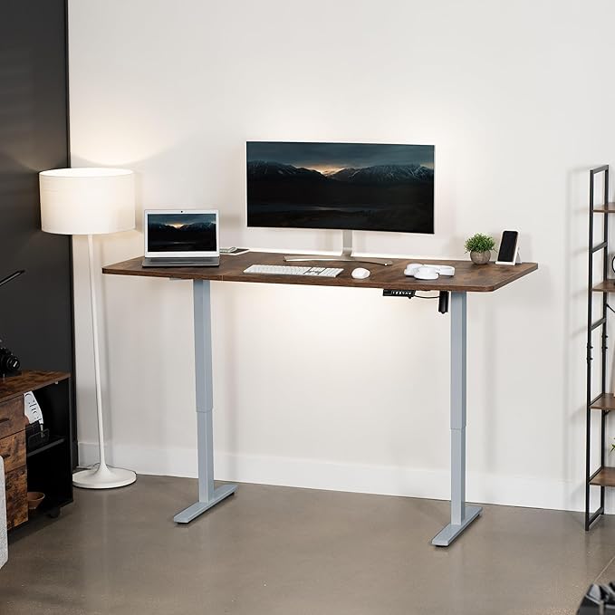 VIVO Electric 71 x 30 in Rustic Standing Desk, Memory Height Adjustment, 1B Series, Vintage Brown Top Gray Frame, DESK-KIT-1G7N