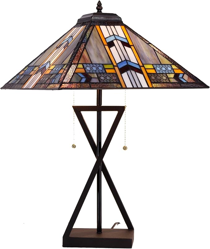 Tiffany Table Lamp Stained Glass Blue Cloudy Mission Style Desk Reading Light 16X16X25 Inch