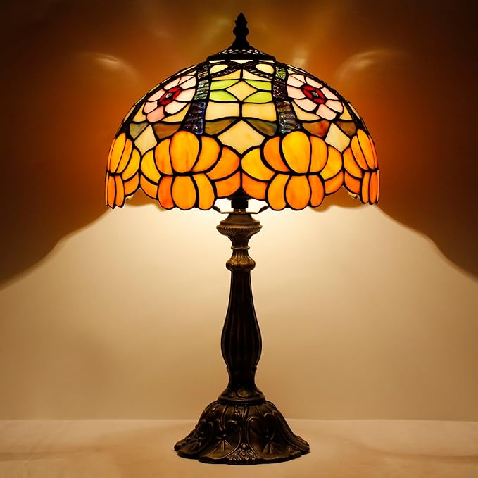 Tiffany Lamp Touch Control Table Lamp Orange Flower Style Stained Glass Desk Lamp 12X12X19 Inches Reading Light