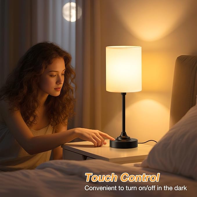 Touch Bedside Table Lamps for Bedroom - 3 Way Dimmable Black Nightstand Lamp, Small Desk Lamp for Office, Living Room, Dorm Room, Reading