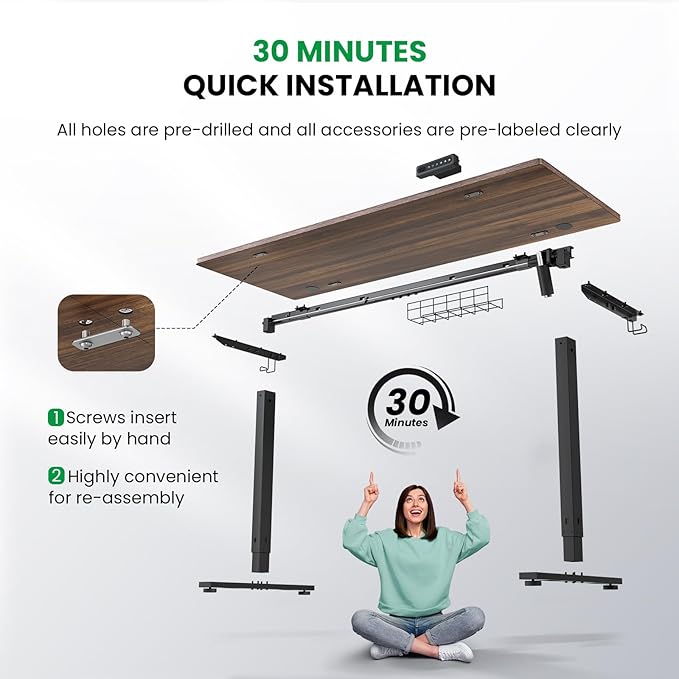 SIAGO Electric Standing Desk Adjustable - 48 x 24 Inch Sit Stand up Desk with Cable Management - 3 Memory Preset Adjustable Height Table