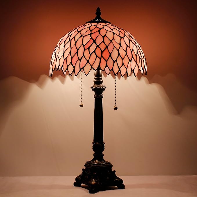 Tiffany Table Lamp Pink Wisteria Style Stained Glass Desk Lamp 12X12X21 Inches Reading Light