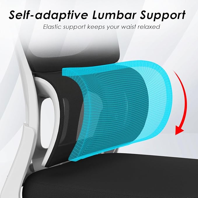 Soohow Office Chair, Mesh Ergonomic Office Chair with Lumbar Support, Comfy Computer Desk Chair with Flip Armrest Rolling Wheels for Home Study Room Office, White & Black