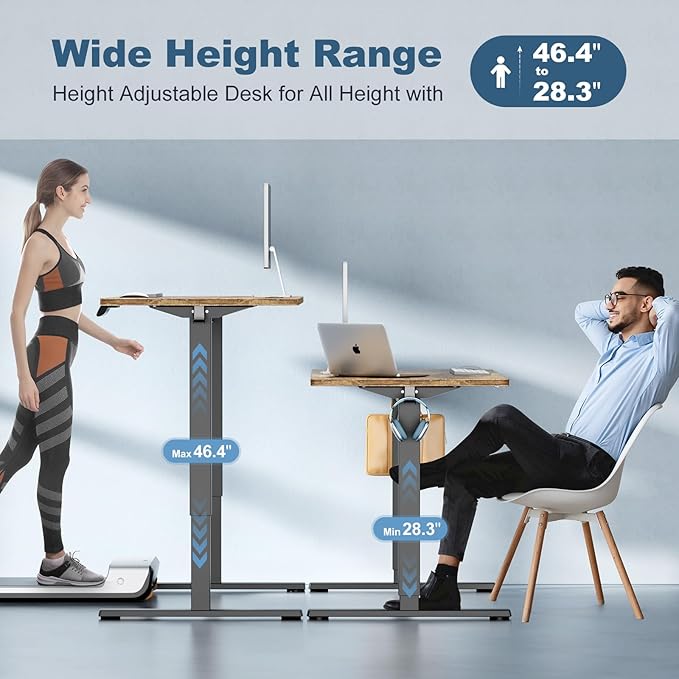 Sweetcrispy Height Adjustable Electric Standing Desk, 40 x 24 Inch Sit to Stand Up Computer Workstation Rising Gaming Office Table with 3 Memory Presets, Splice Board, T-Shaped Bracket Home