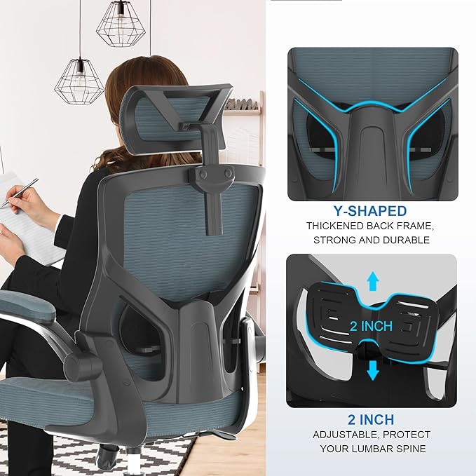 Home Office Chair, Ergonomic Comfy Desk Chair, High Back Computer Chair- Adjustable Headrest with Flip-Up Arms, Lumbar Support, Swivel Executive Task Chair (Modern, Black Coral)