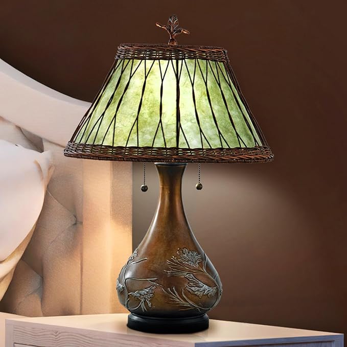 Urban Ambiance Luxury Tiffany Table Lamp, Large Size: 25''H x 17.5''W, with Mediterranean Style Elements, Leathered Sienna Finish, UQL7027 from The Devon Collection