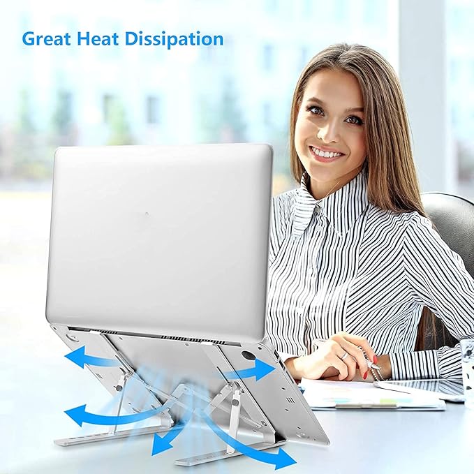 Laptop Stand for Desk, Ergonomic Design Adjustable Aluminum Foldable Portable Computer Stand, Compatible with MacBook Air Pro, HP, Lenovo, Dell, More 10-15.6”Inch and Tablets (Silver)
