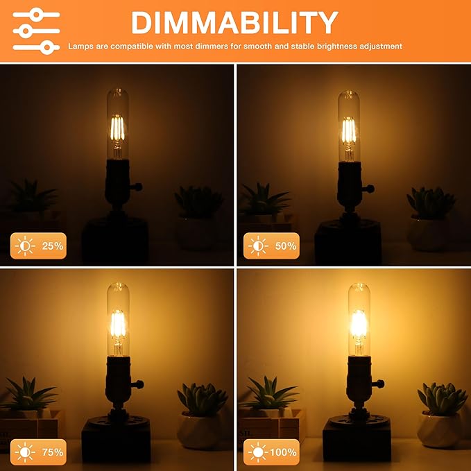 ToBeGreat T30 Light Bulbs 4 Watt Equivalent 40W Bulb E26 Tubular Bulbs T10 LED Bulb Warm White 2700K,Desk Lamp,Bedbroom Bathroom Dimmable,Chandelier (Clear, 5 in (2pack))