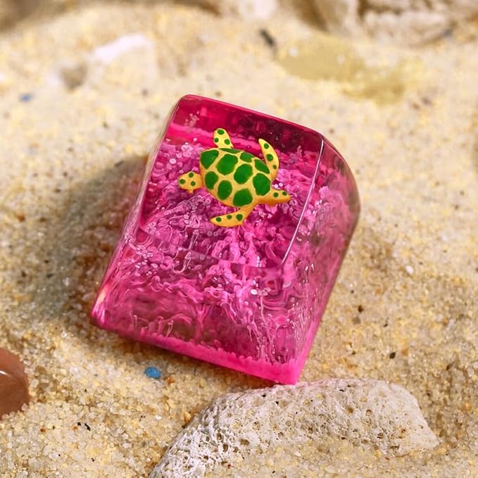 Sea Turtle Artisan Keycap Magenta Ocean Coral Reef R1 SA Profile Custom Sea Creatures Keycaps 1U ESC Handmade Gaming Resin Key Cap Cherry MX Switch Compatible Mechanical Keyboard Turtle Lover Gift