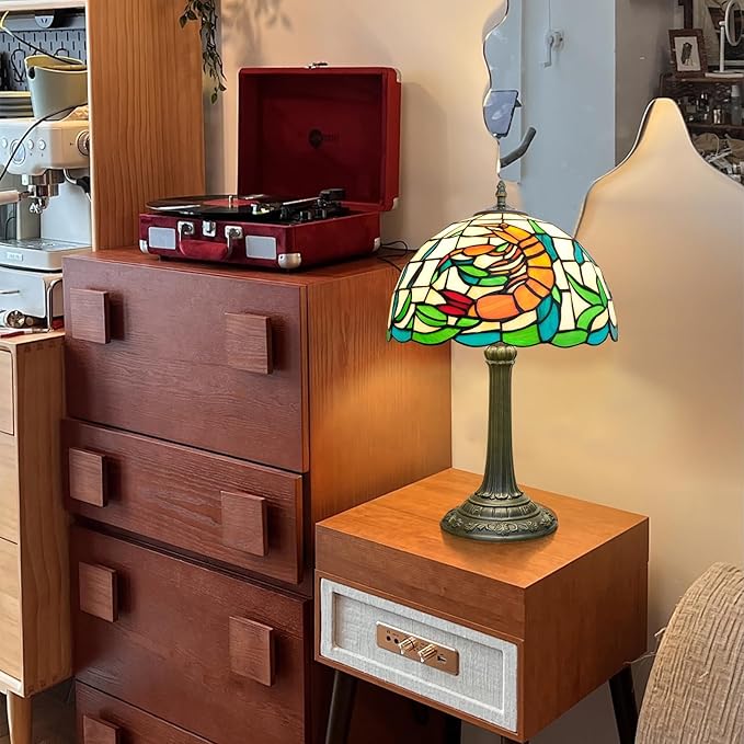 Tiffany lamp 12 inch Stained Glass lamp Orange Shrimp Warm Color Bedside lamp Suitable Bedroom Dormitory Dining Room Living Room Tiffany Style Retro Home Classical Art Decoration Handmade Craft Gift