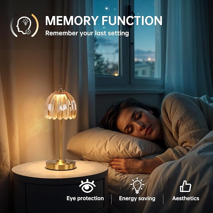 Set of 2 Cordless Table Lamp with 5000mAh Battery & Touch Control - 3 Adjustable Color Temperatures, Dimmable RechargeableTable Lamps for Bedroom, Office Desk, Nightstand (Amber Tulip)