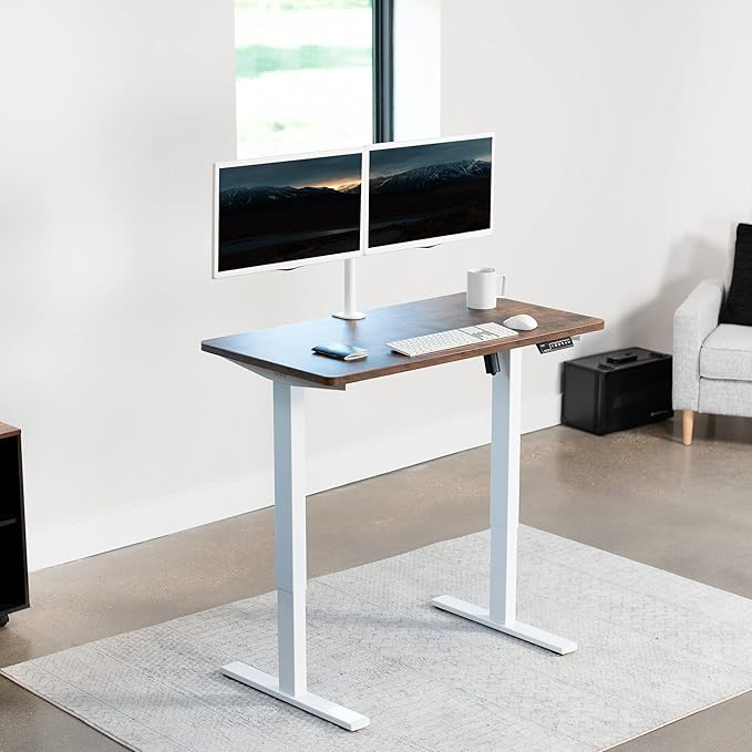 VIVO Electric 43 x 24 in Rustic Standing Desk, Memory Height Adjustment, 1B Series, One-Piece Vintage Brown Top, White Frame, DESK-KIT-1W4N
