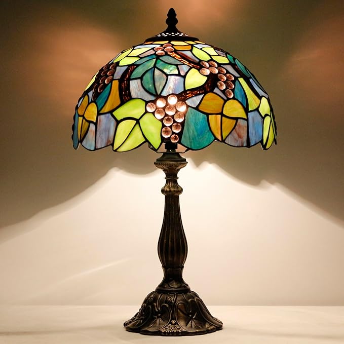 Tiffany Lamp Touch Control Table Lamp Purple Stained Glass Desk Lamp 12X12X19 Inches Grape Style Reading Light