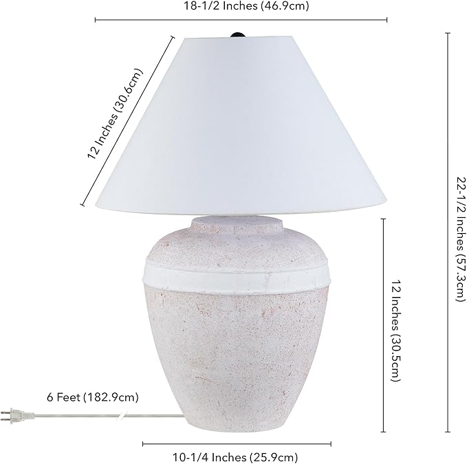 Henn&Hart 22.5'' Modern 1-Light Table Lamp with White Fabric Cone Shade for Living Room, Bedroom, or Office, White